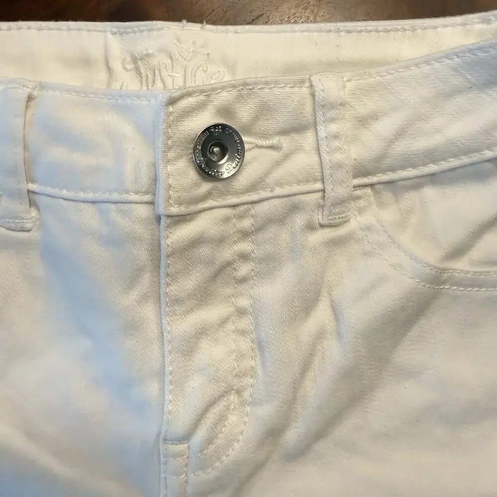 Justice Girls Sz 12 Slim White Bermuda Shorts 5 pocket roll leg belt loops EUC